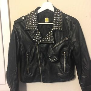 Crop Studded Faux Leather Jacket